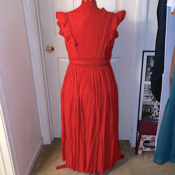 Free People Red Eyelet Sleeveless Button Front Dress - Picture 4 of 9